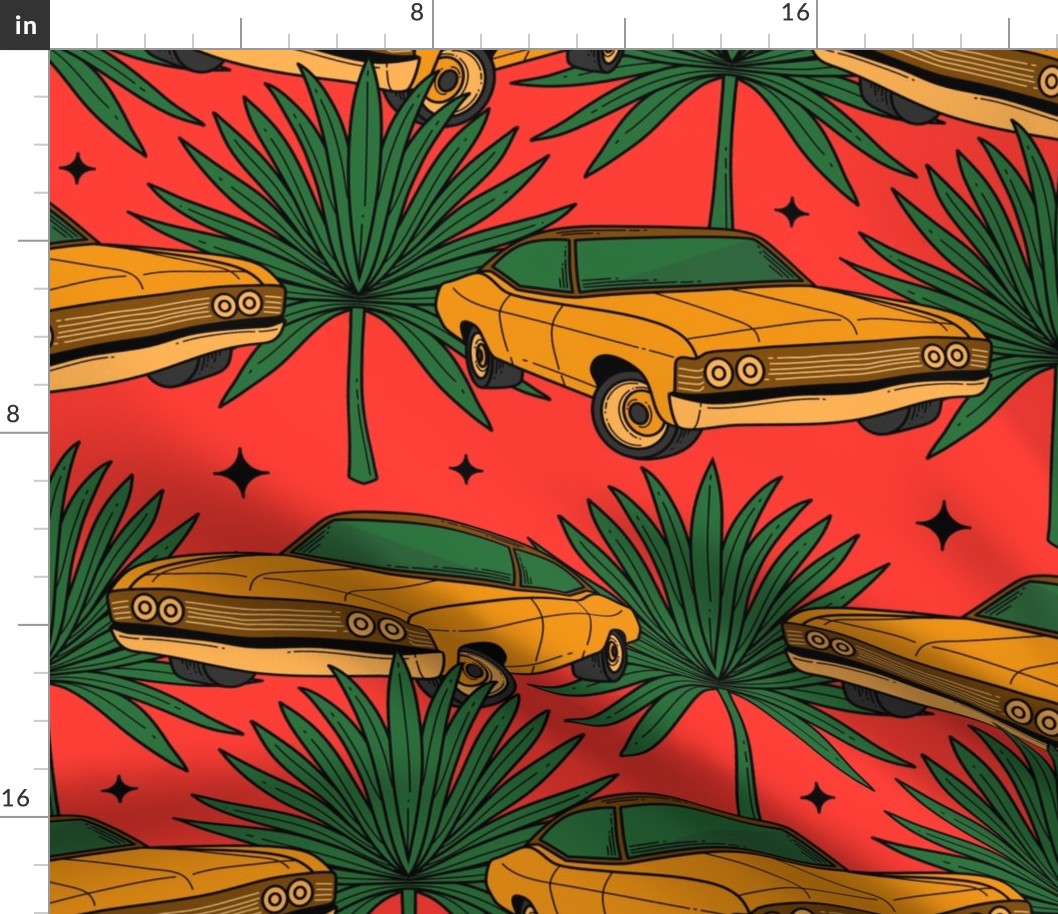 Retro Summer Car Seamless Pattern - color 1