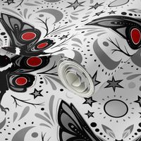 Mothman Damask Black and White with Red accents