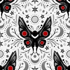 Mothman Damask Black and White with Red accents