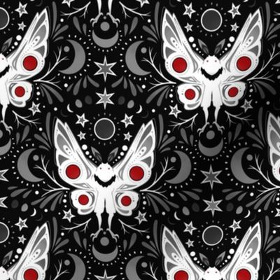 Mothman Damask Black and White with Red accents