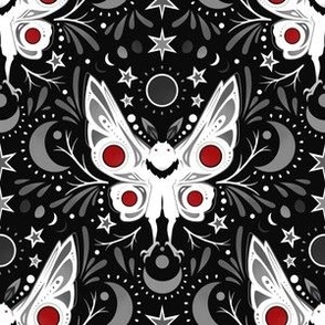 Mothman Damask Black and White with Red accents