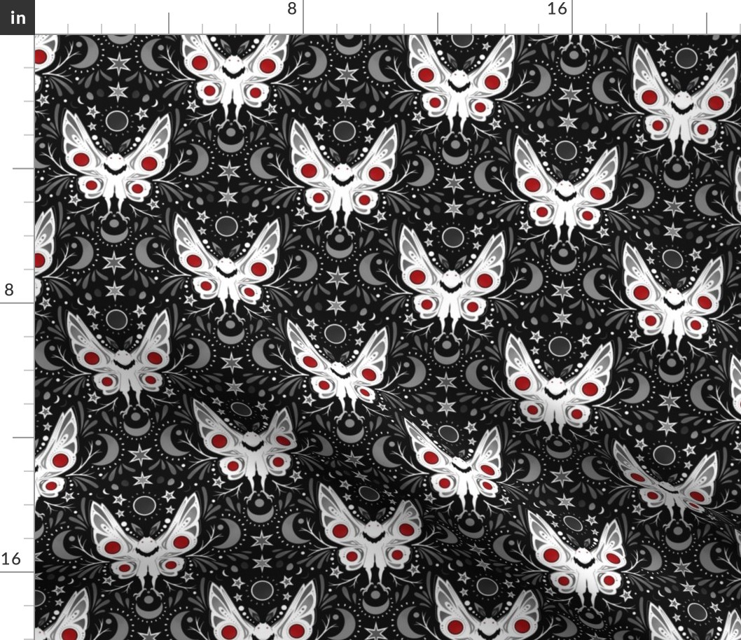 Mothman Damask Black and White with Red accents