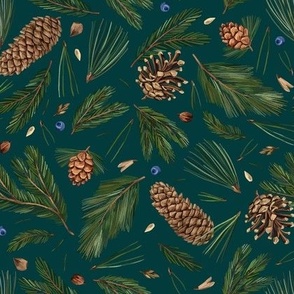 Conifer branches and cones (emerald)