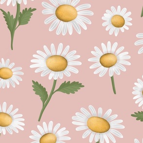 Daisy Meadow On A Pink  Background ( Large )