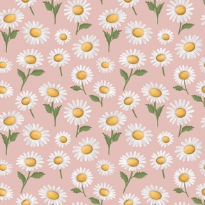 Daisy Meadow On A Pink  Background ( Small )