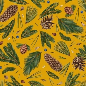 Conifer branches and cones (yellow)