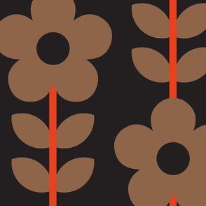 Retro, daisies, 70s, daisy floral, brown, orange 