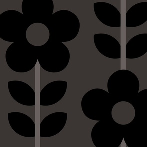 Retro, daisies, 70s, daisy floral, grey, black