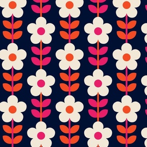 ( med ) Retro, daisies, 70s, daisy floral, orange, pink