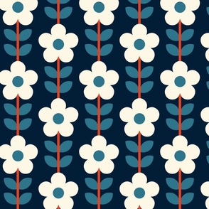 (Med ) Retro, daisies, 70s, daisy floral,blue, orange 