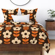 Retro, daisies, 70s, daisy floral, orange, brown, jumbo