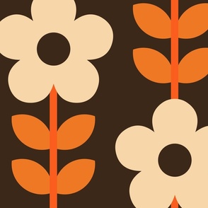 Retro, daisies, 70s, daisy floral, orange, brown, jumbo