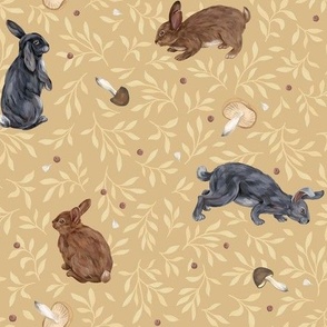 Bunnies and mushrooms (beige)