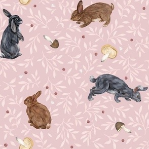 Bunnies and mushrooms (pink)