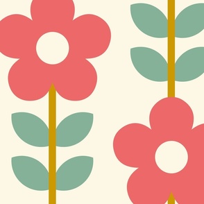 Retro, daisies, 70s, daisy floral, pink, green