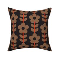 ( med) Retro, daisies, 70s, daisy floral, brown, orange 