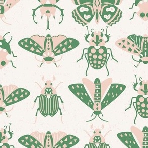 retro insects l blush green