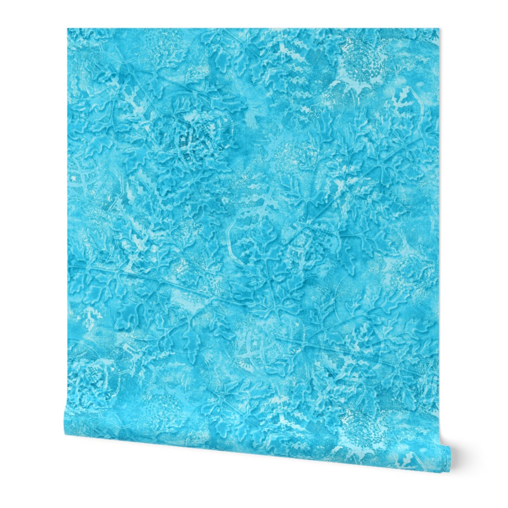 Cut Glass and Ferns Gel Print Textures in Shades of Caribbean Blue