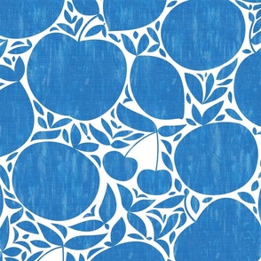 Rustic Fruits in Vintage Blue - Linen Texture / Large