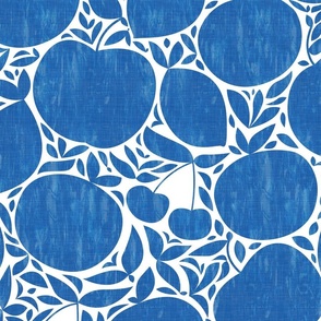 Rustic Fruits in Classic Blue - Linen Texture / Large