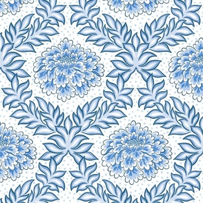 bold floral/shades of blue/large