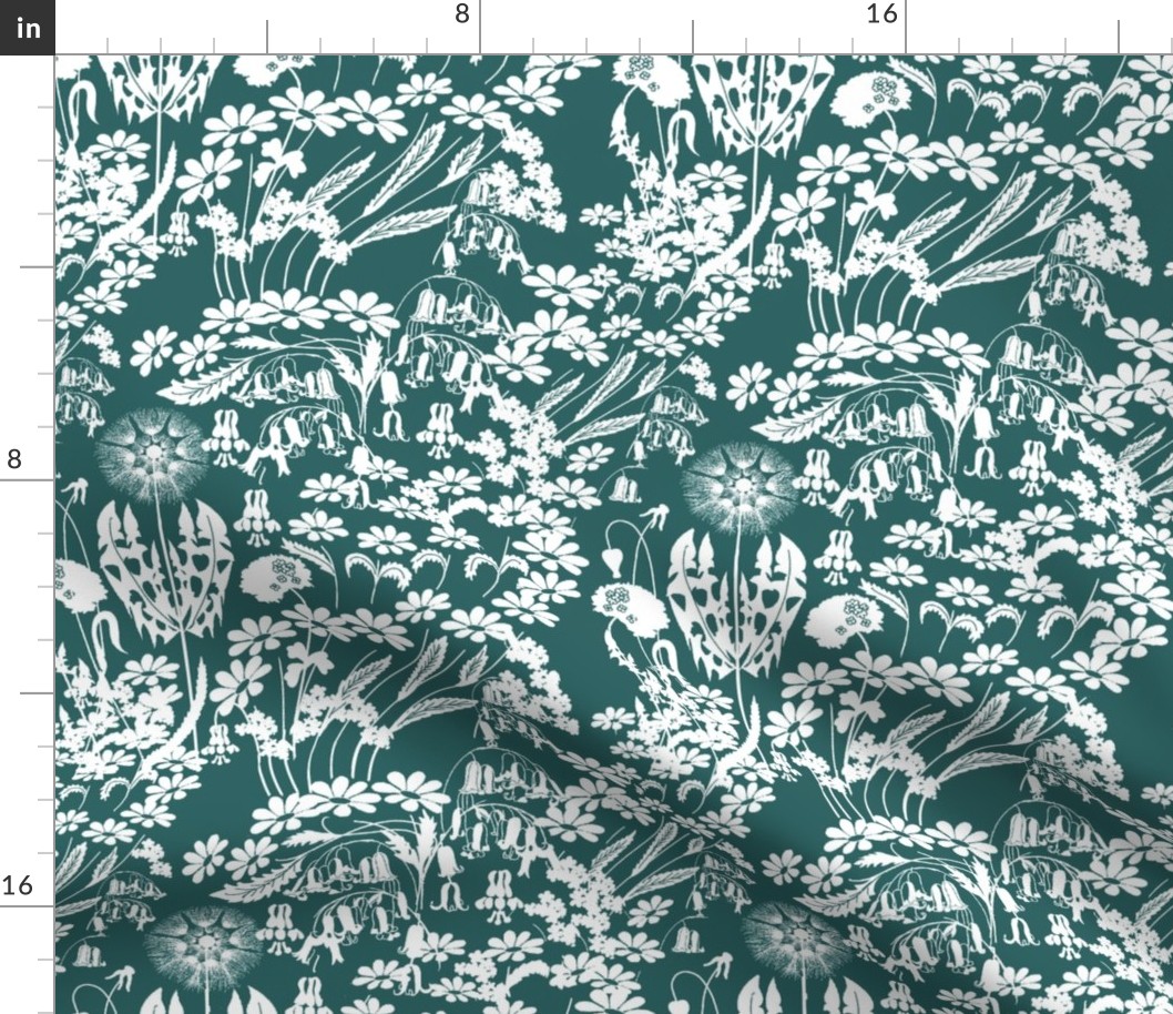 Flower garden white and teal floral madness