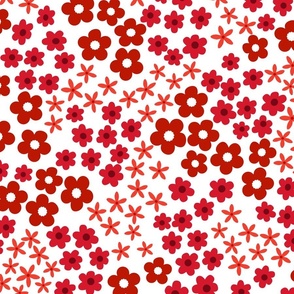 Red Ditsy Blossoms on White - Large Floral Print