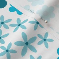 Turquoise Ditsy Blossoms on White - Small Floral Print