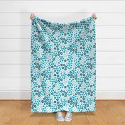 Turquoise Ditsy Blossoms on White - Small Floral Print