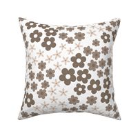 Beige Ditsy Blossoms on White - Large Floral Print