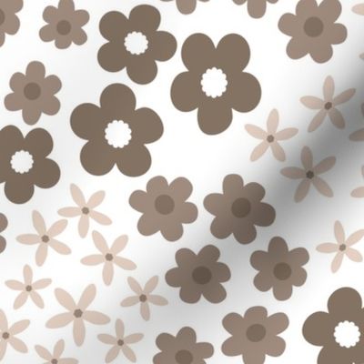 Beige Ditsy Blossoms on White - Large Floral Print