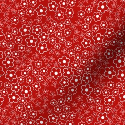 Red and White Blossom Ditsy  - Small Floral Quilting Fabric
