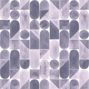 Ovals and Squares Modern Geometric Watercolor Ink Painting in Gray Purple 12"