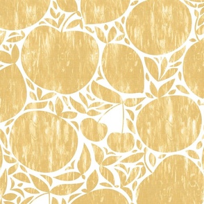 Rustic Fruits in Light Golden Yellow - Farmhouse Linen Texture / Large