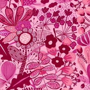 Layered Florals hot Pink jumbo large-scale