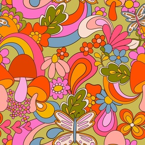 Sienna summer love sixties seventies psychedelic floral toadstools mushrooms party