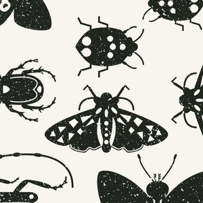 retro insects l black off white original pattern