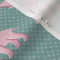 elephant parade/pink on soft teal green/medium