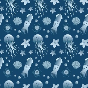 Cute Jellyfish in Blue–Large scale