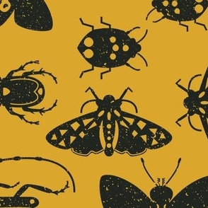 retro insects l black on gold original pattern