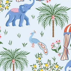 elephant garden/light blue background 
