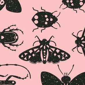 retro insects l black on pink background original pattern