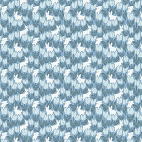 Rabbits and Tulips Garden blue monochrome 4in medium-repeat