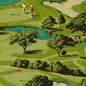Golf Course Golfer Pattern Greens Rough Golf Carts