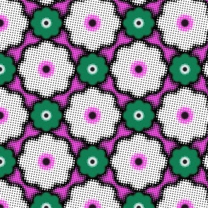 Colorful halftone flowers - pink and green