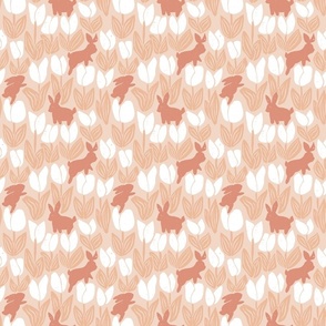 Rabbits and Tulips Garden peach brown monochrome 6in large-repeat
