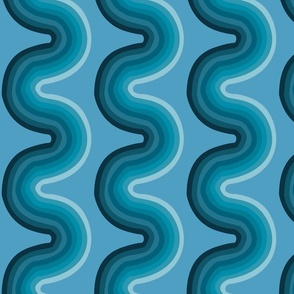 MId Century Modern Curved Blue Stripes Vertical Stripes