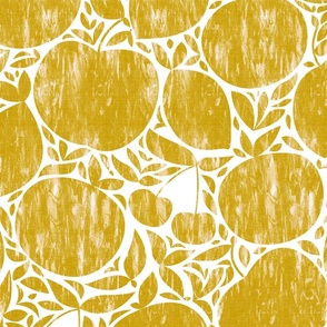 Rustic Fruits in Golden Yellow - Farmhouse Linen Texture / Large