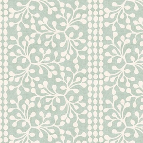 {linen look} Block Print Branch Stripe (Xlarge), pale green