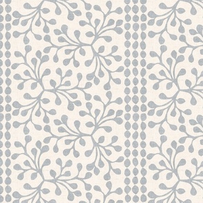 {linen look} Block Print Branch Stripe (Xlarge), ivory light gray